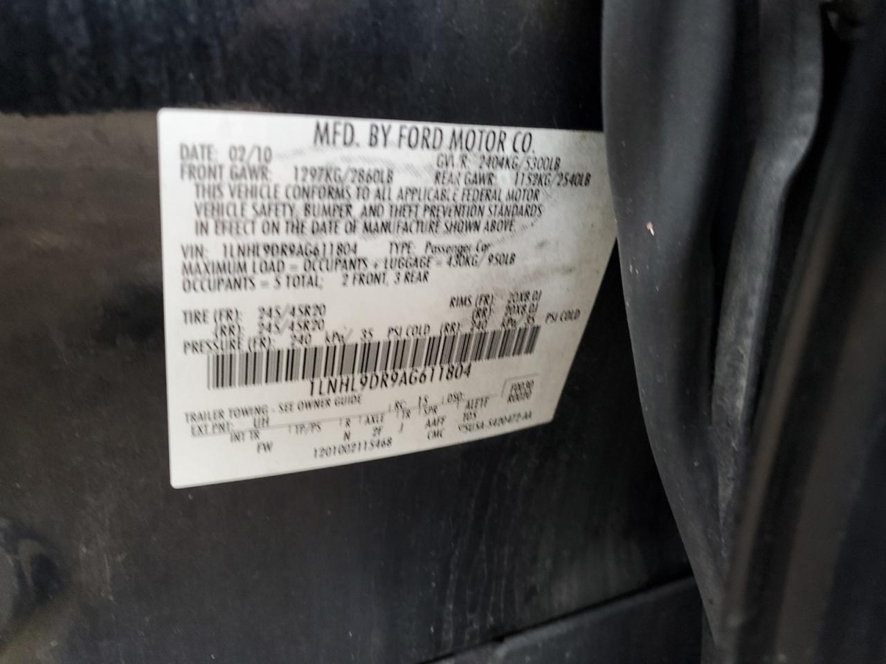 2010 Lincoln Mks VIN: 1LNHL9DR9AG611804 Lot: 56243065
