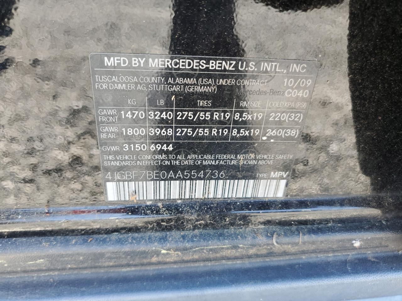 2010 Mercedes-Benz Gl 450 4Matic VIN: 4JGBF7BE0AA554736 Lot: 55930865