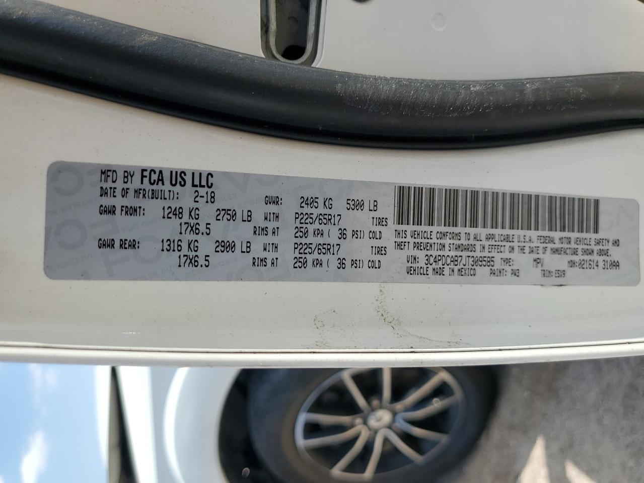 2018 Dodge Journey Se VIN: 3C4PDCAB7JT309585 Lot: 55982705