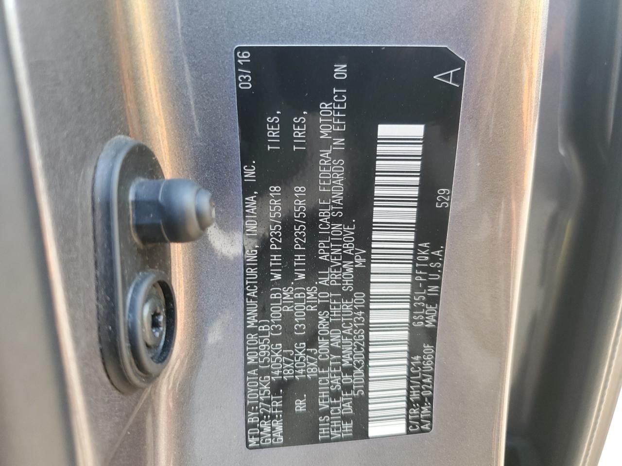 2016 Toyota Sienna Xle VIN: 5TDDK3DC2GS134100 Lot: 56473685