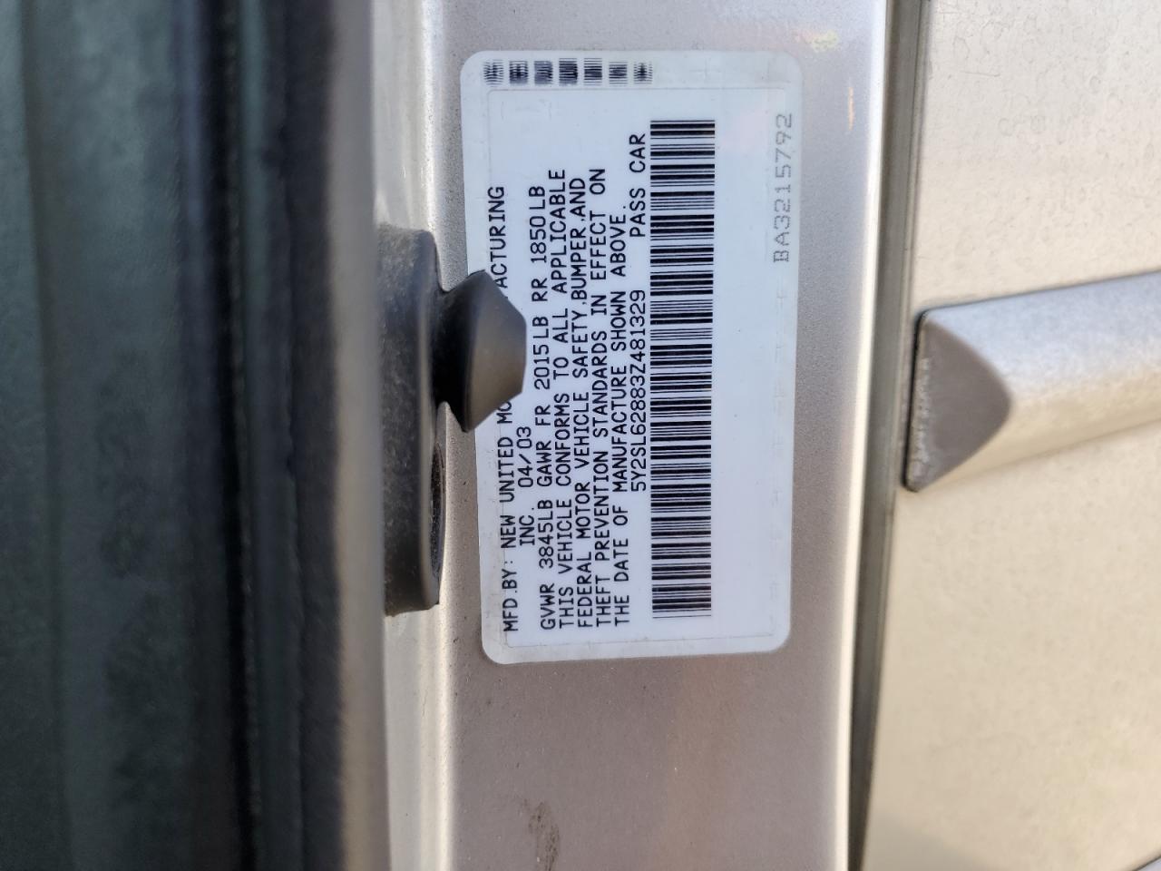 2003 Pontiac Vibe VIN: 5Y2SL62883Z481329 Lot: 57276545
