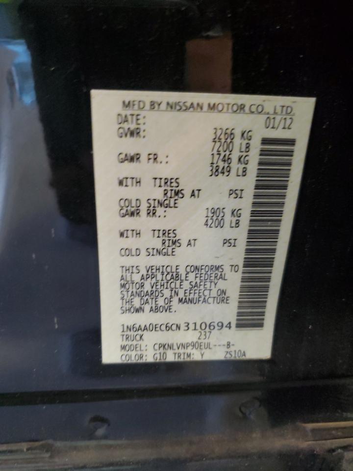 2012 Nissan Titan S VIN: 1N6AA0EC6CN310694 Lot: 58127385