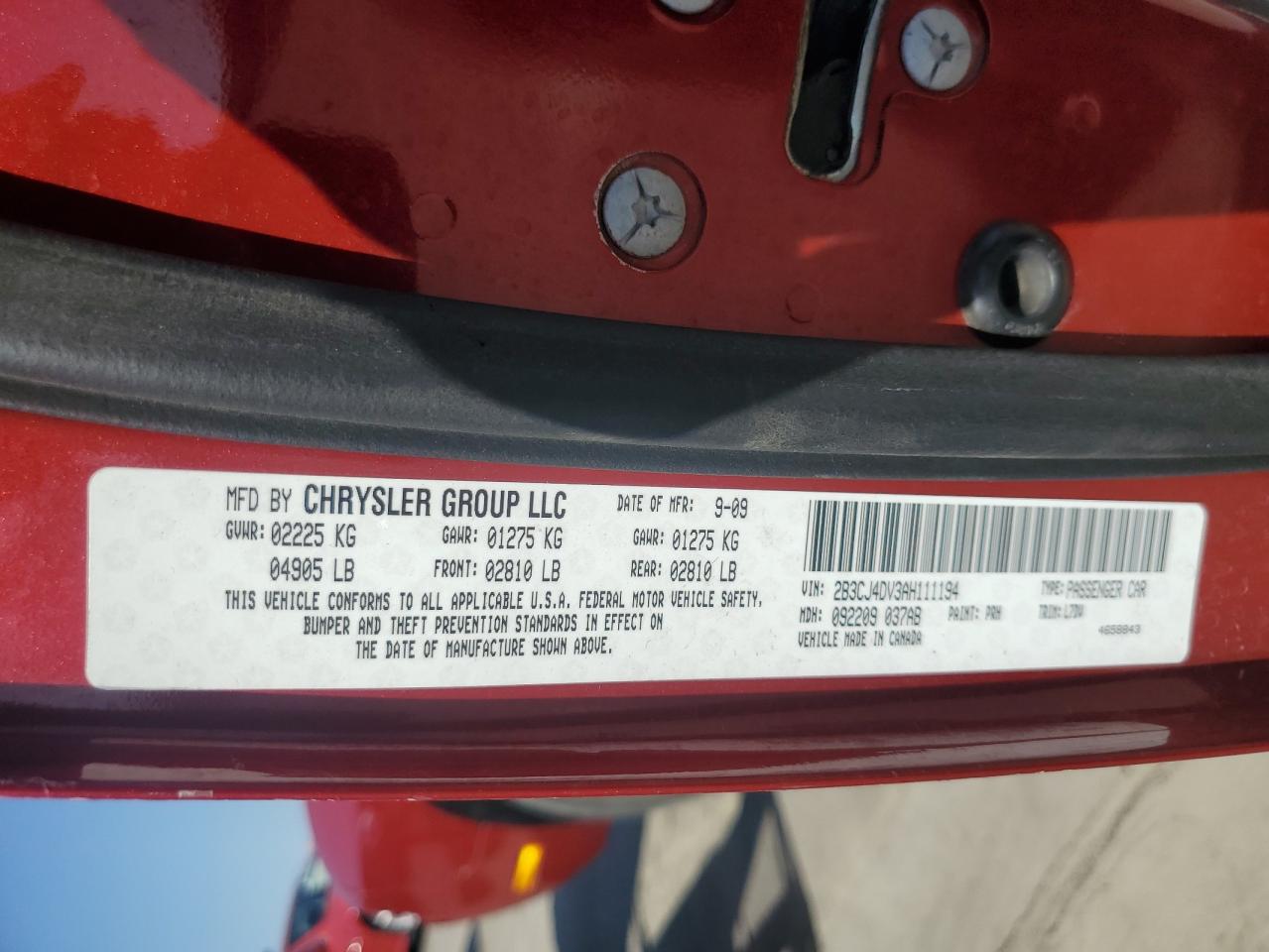 2010 Dodge Challenger Se VIN: 2B3CJ4DV3AH111194 Lot: 59138945