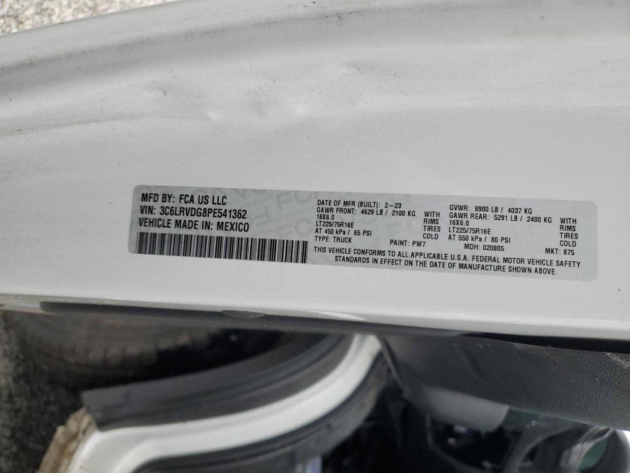 2023 Ram Promaster 2500 2500 High VIN: 3C6LRVDG8PE541362 Lot: 58017455