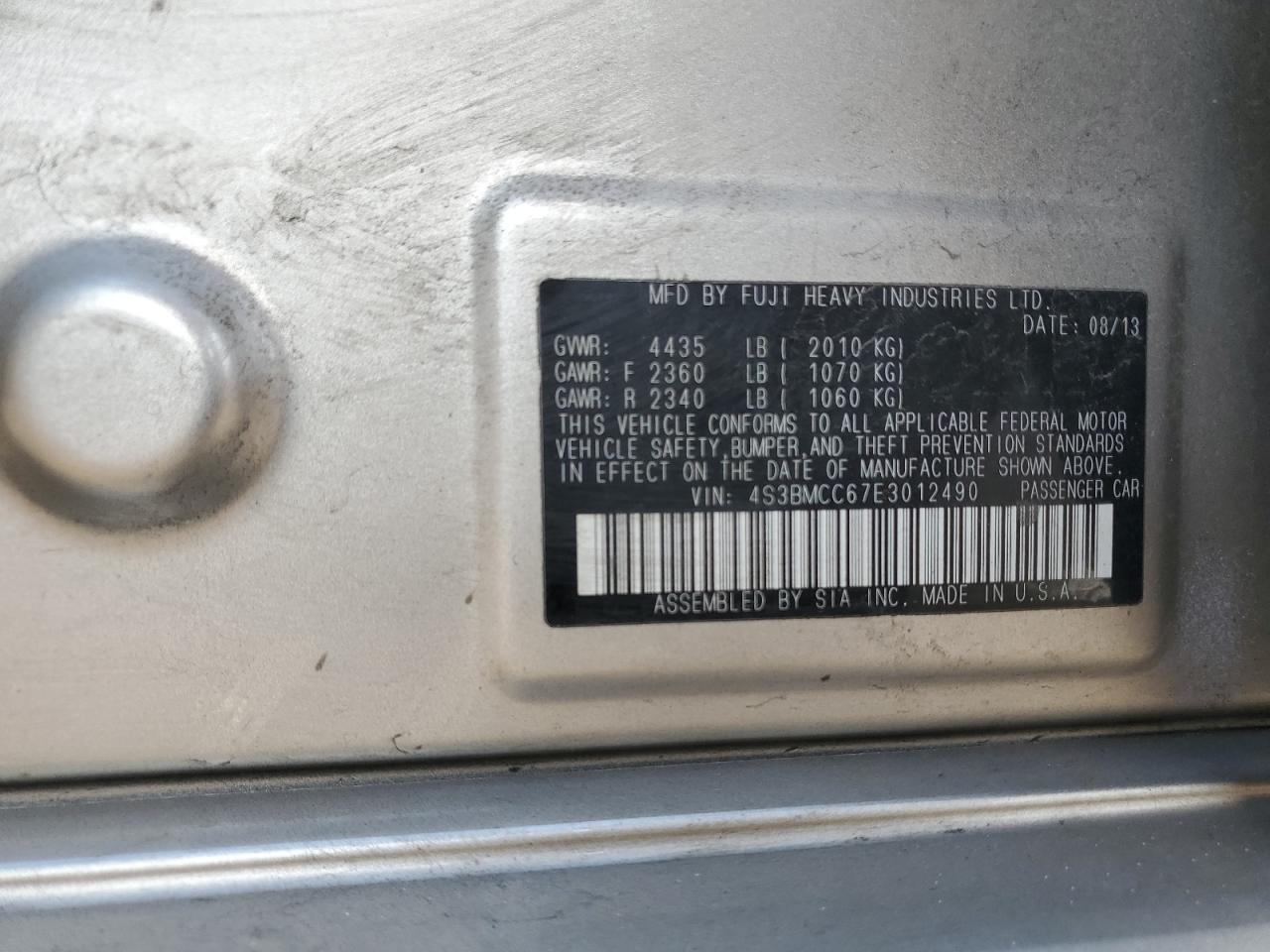 2014 Subaru Legacy 2.5I Premium VIN: 4S3BMCC67E3012490 Lot: 56971755