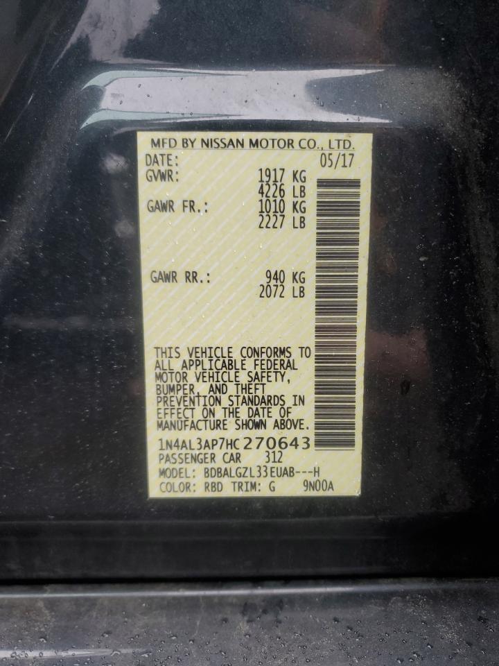 2017 Nissan Altima 2.5 VIN: 1N4AL3AP7HC270643 Lot: 58025955