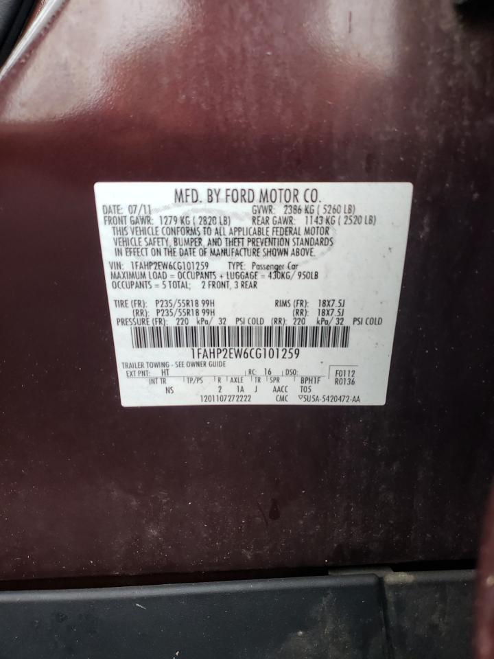 2012 Ford Taurus Sel VIN: 1FAHP2EW6CG101259 Lot: 56930375