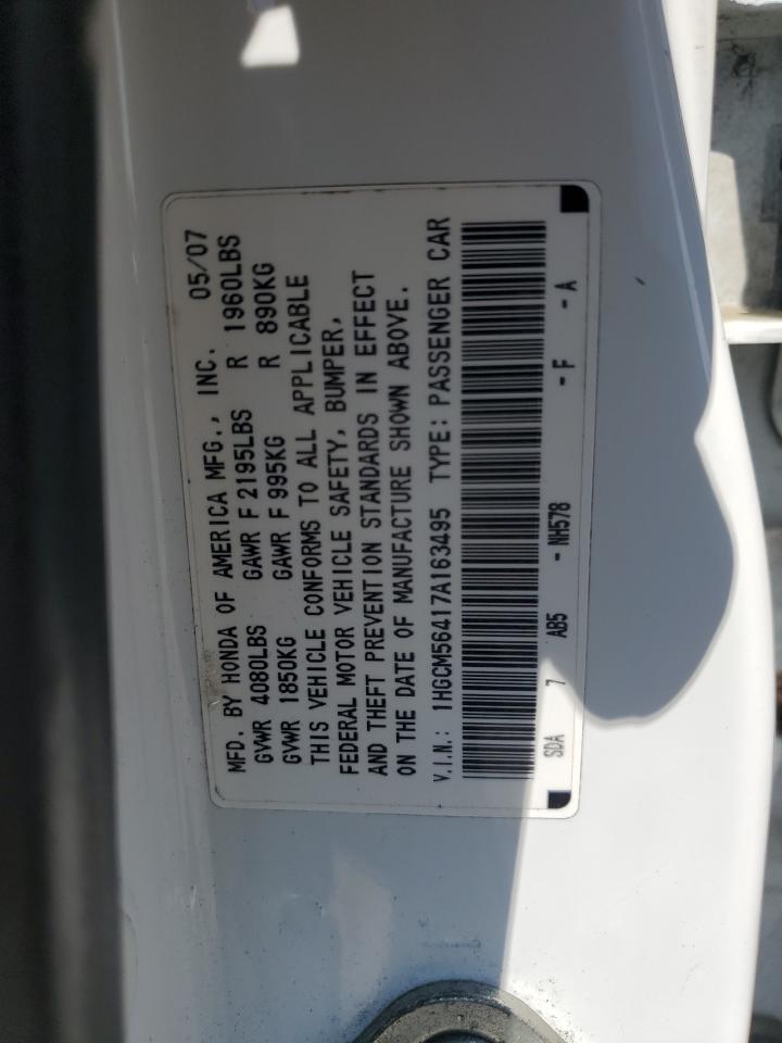 2007 Honda Accord Lx VIN: 1HGCM56417A163495 Lot: 57062545