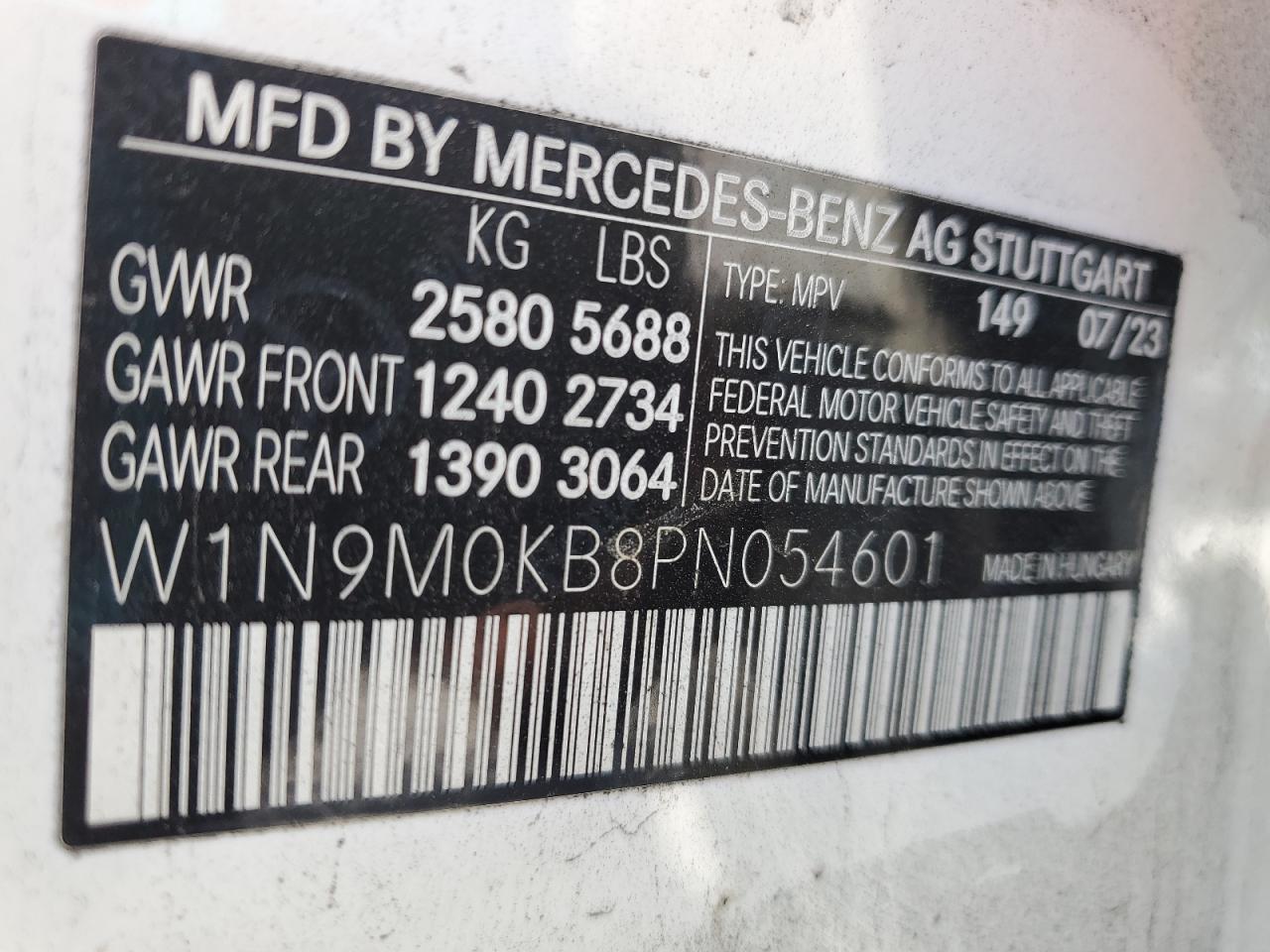 2023 Mercedes-Benz Eqb 300 4Matic VIN: W1N9M0KB8PN054601 Lot: 58616485