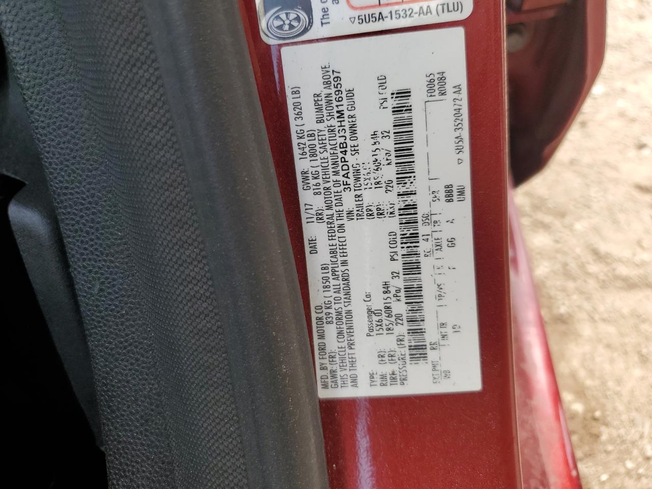 2017 Ford Fiesta Se VIN: 3FADP4BJ3HM169597 Lot: 56907575