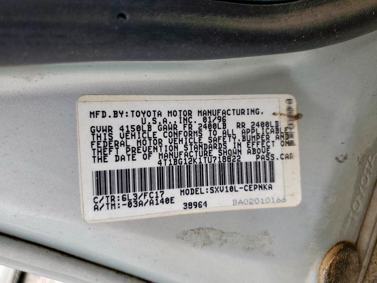 1996 Toyota Camry Dx VIN: 4T1BG12K1TU718822 Lot: 57456135