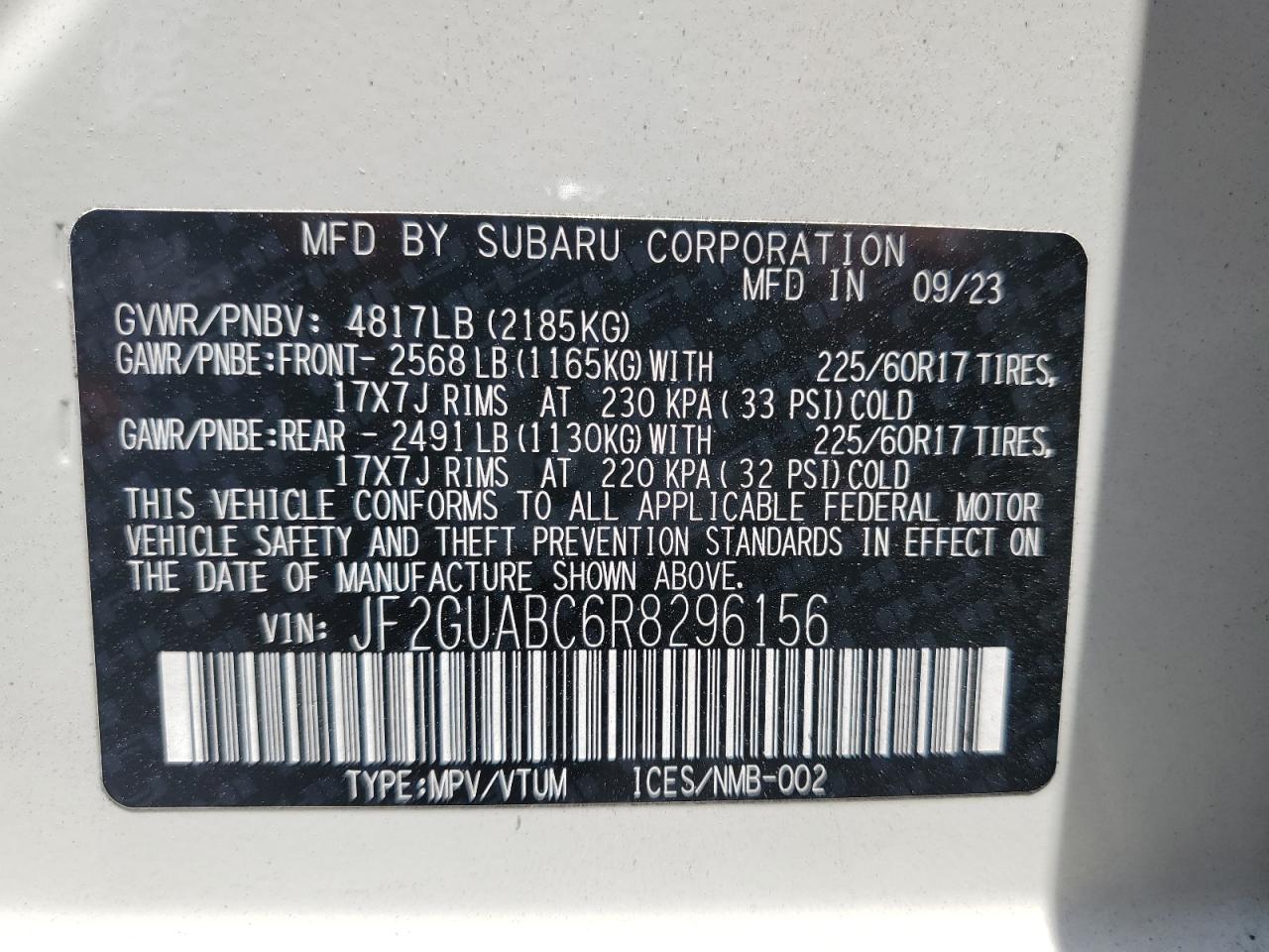 2024 Subaru Crosstrek VIN: JF2GUABC6R8296156 Lot: 57451735