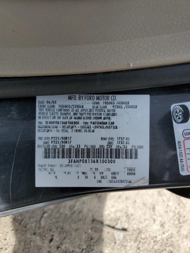 2006 Ford Fusion Sel VIN: 3FAHP08136R100300 Lot: 57614905