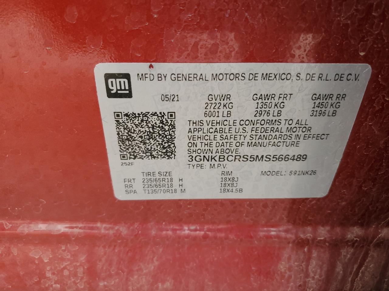2021 Chevrolet Blazer 2Lt VIN: 3GNKBCRS5MS566489 Lot: 56682585