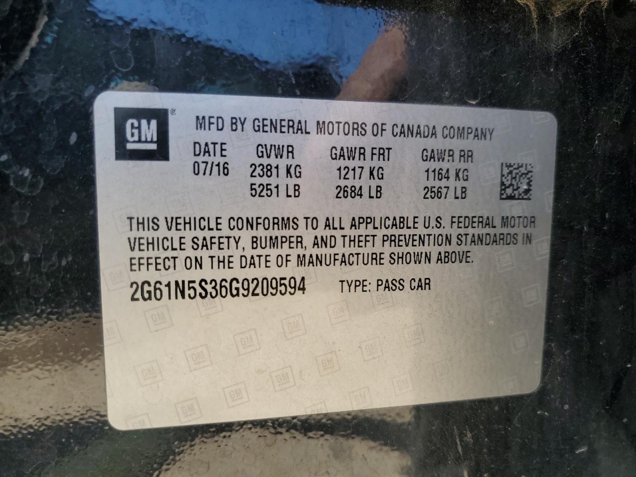 2016 Cadillac Xts Luxury Collection VIN: 2G61N5S36G9209594 Lot: 56227275