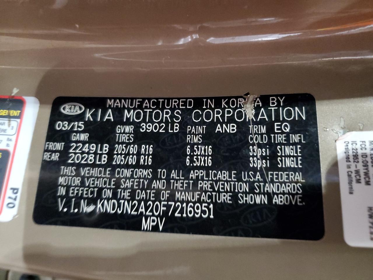 2015 Kia Soul VIN: KNDJN2A20F7216951 Lot: 56950465