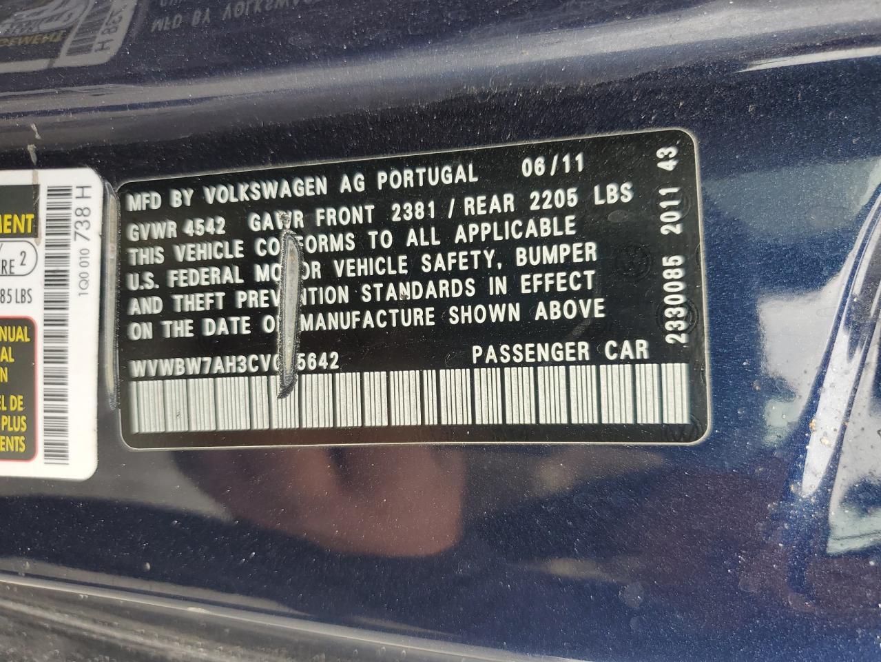 2012 Volkswagen Eos Komfort VIN: WVWBW7AH3CV005642 Lot: 55251845