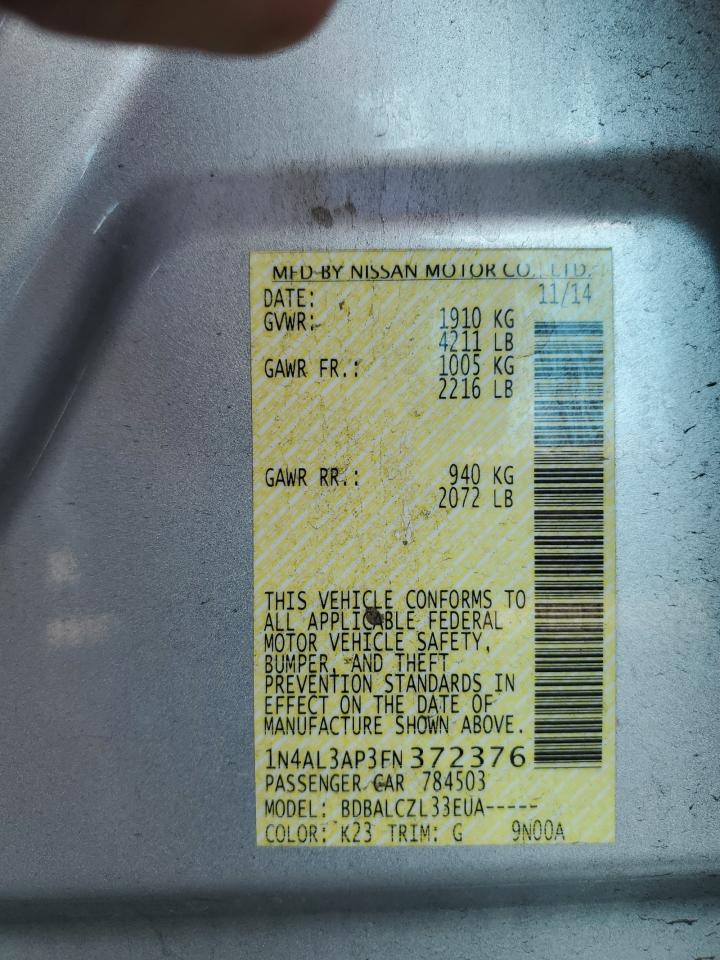 2015 Nissan Altima 2.5 VIN: 1N4AL3AP3FN372376 Lot: 56913955