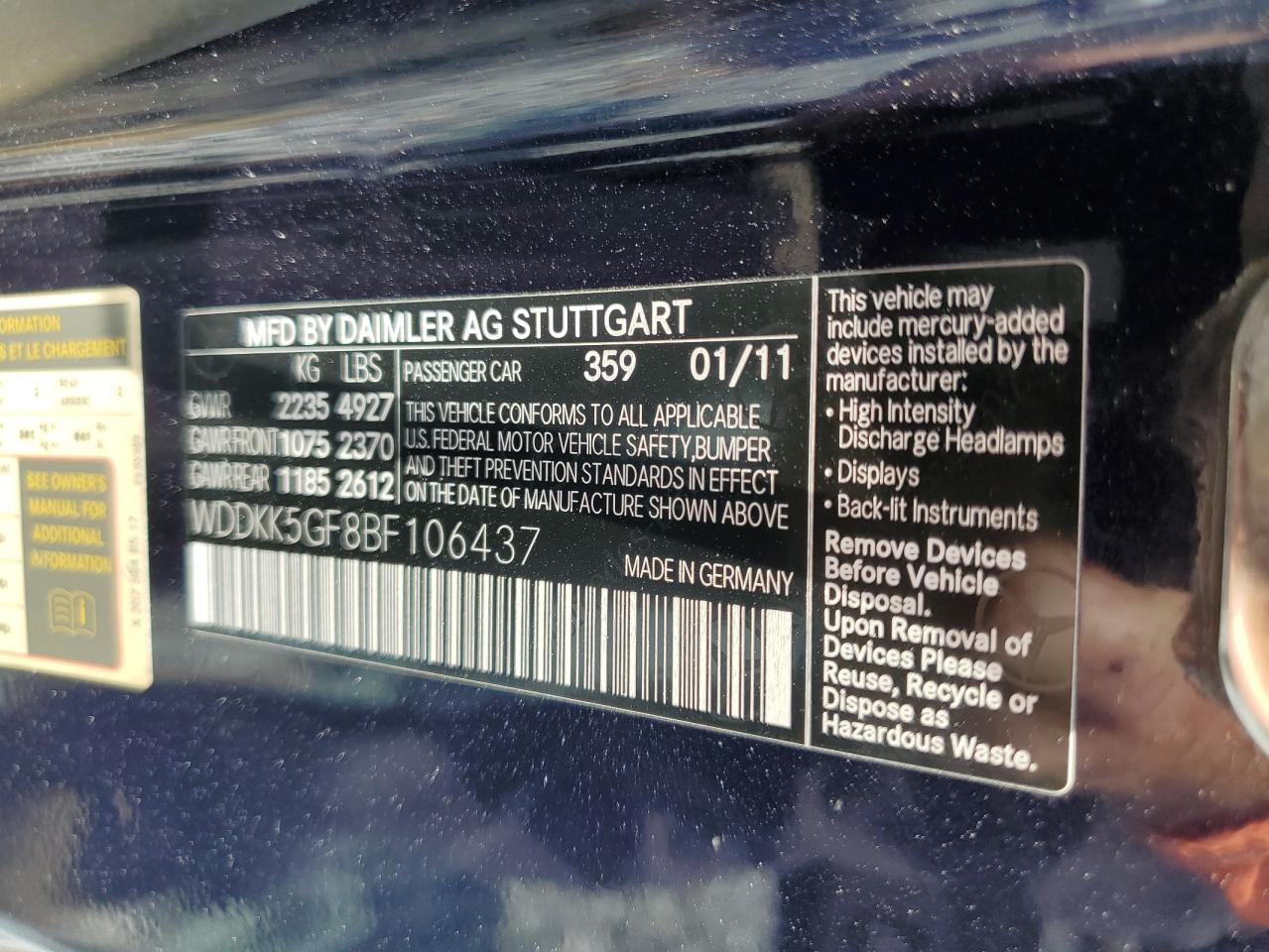 Image 12 of 2011 Mercedes-Benz E-klasse salvage vehicle - Lot #57095815 at Copart
