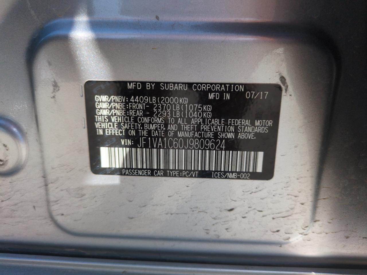 2018 Subaru Wrx Premium VIN: JF1VA1C60J9809624 Lot: 56700185