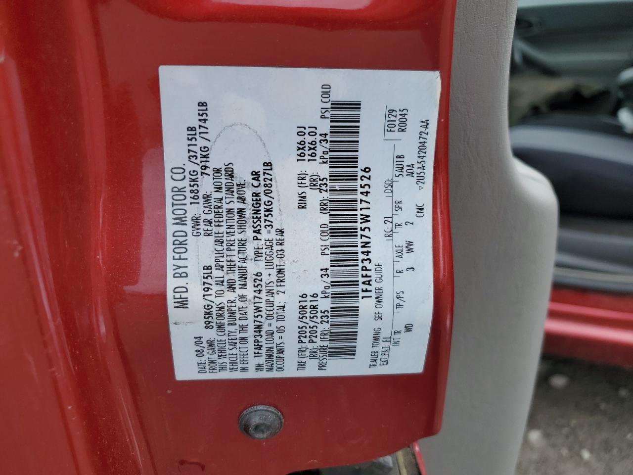 2005 Ford Focus Zx4 VIN: 1FAFP34N75W174526 Lot: 56779035