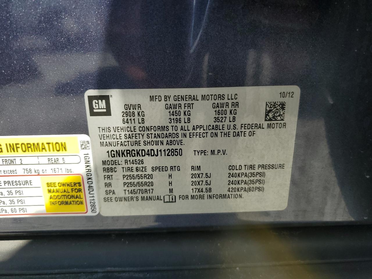 2013 Chevrolet Traverse Lt VIN: 1GNKRGKD4DJ112850 Lot: 57508335