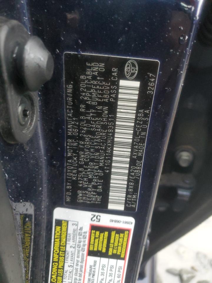 2021 Toyota Camry Se VIN: 4T1G11AKXMU483511 Lot: 56825985