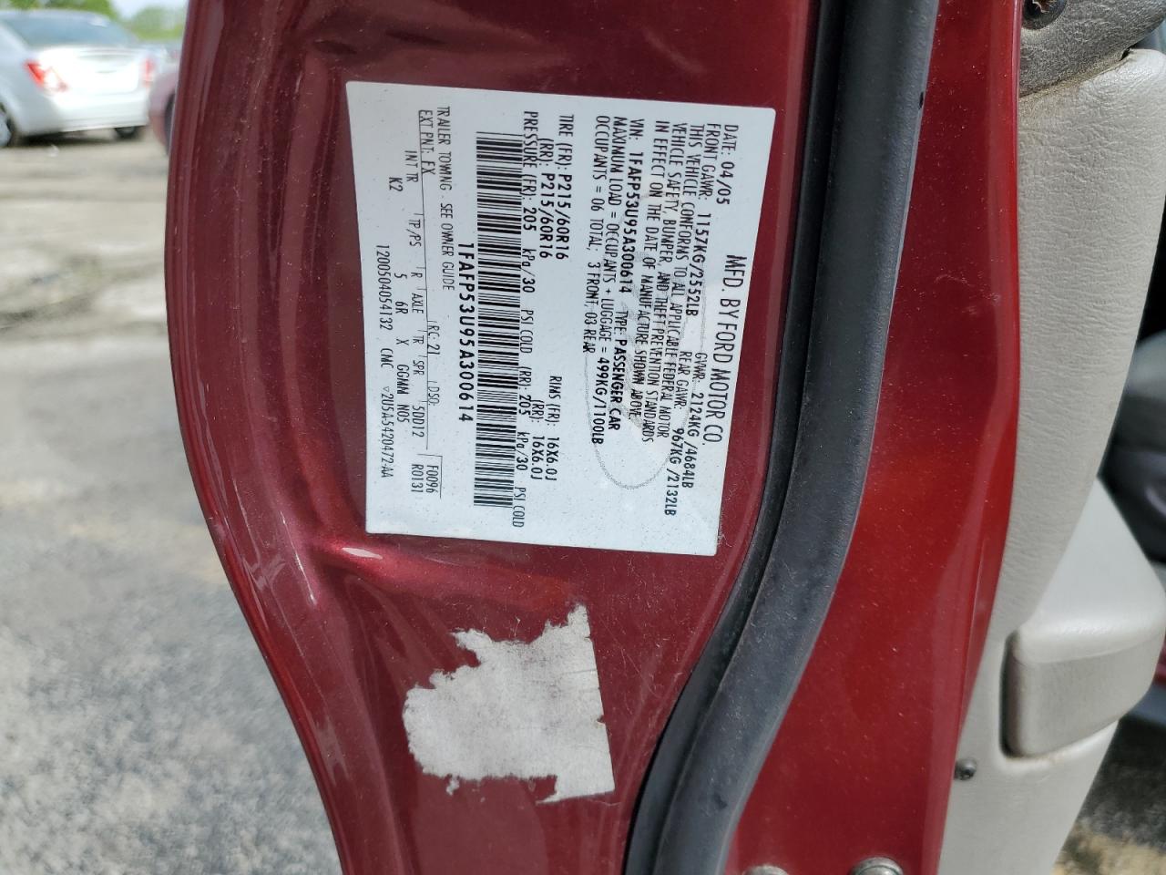 2005 Ford Taurus Se VIN: 1FAFP53U95A300614 Lot: 56672445