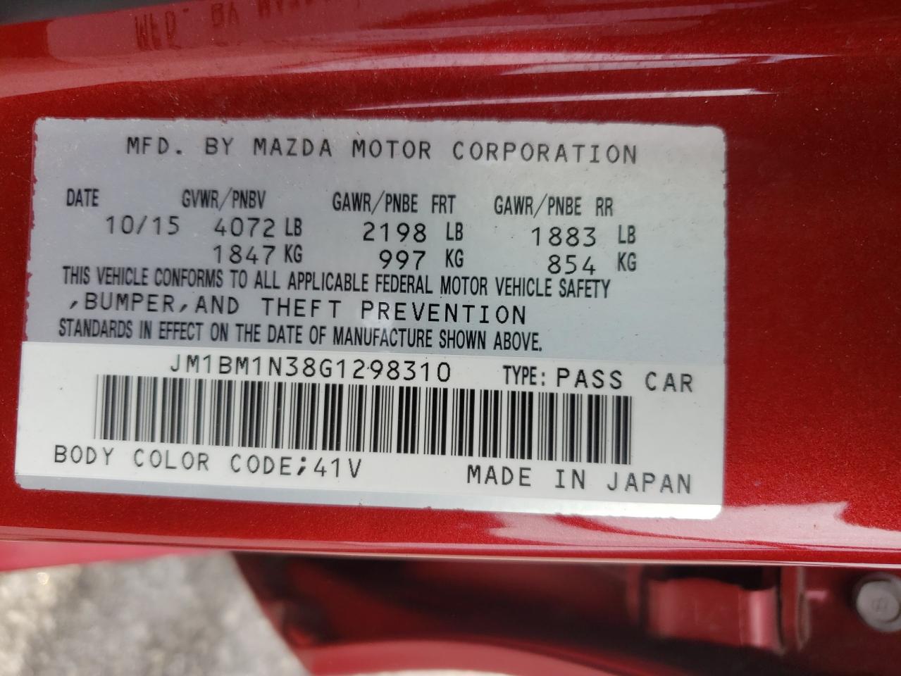 2016 Mazda 3 Grand Touring VIN: JM1BM1N38G1298310 Lot: 54685205