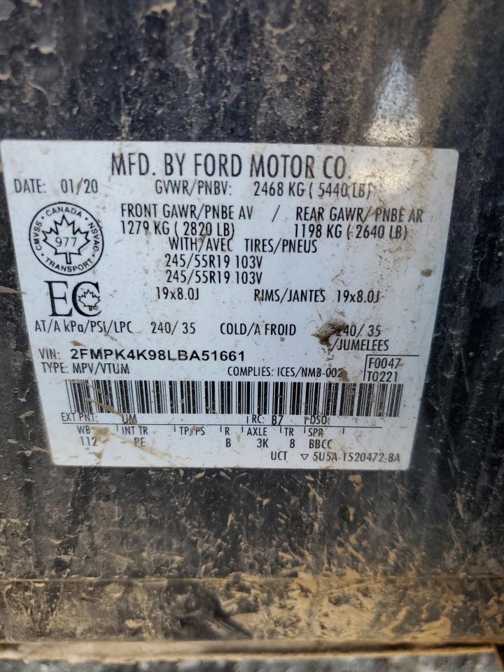 2020 Ford Edge Titanium VIN: 2FMPK4K98LBA51661 Lot: 59050565