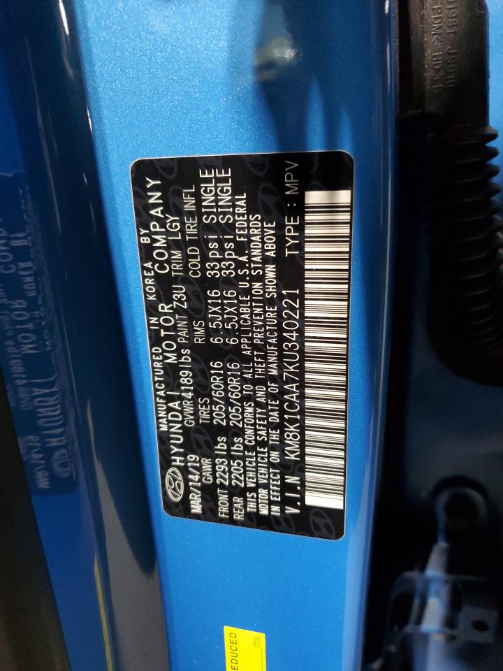 2019 Hyundai Kona Se VIN: KM8K1CAA7KU340221 Lot: 59203495