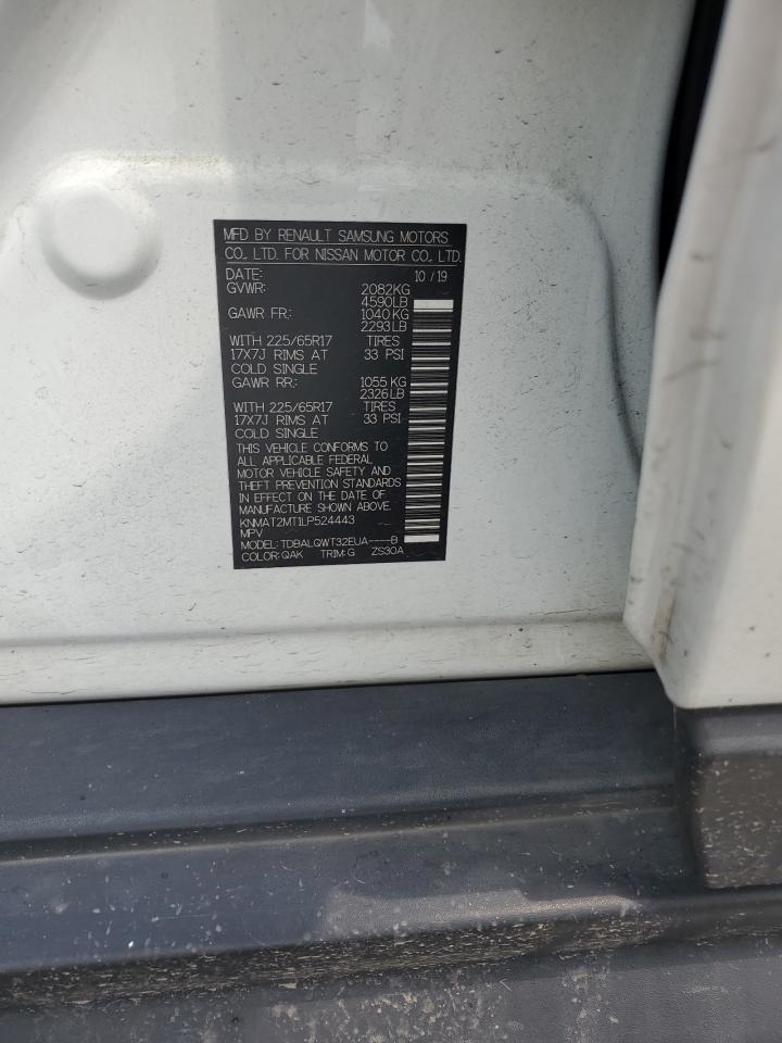 2020 Nissan Rogue S VIN: KNMAT2MT1LP524443 Lot: 57047205
