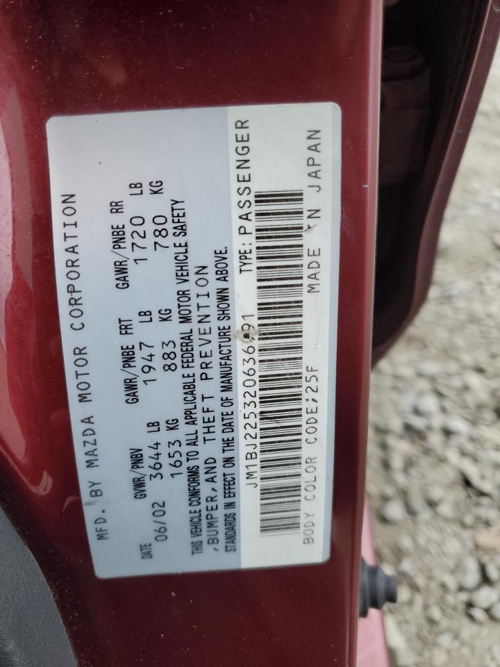 2002 Mazda Protege Dx VIN: JM1BJ225320636991 Lot: 57915265