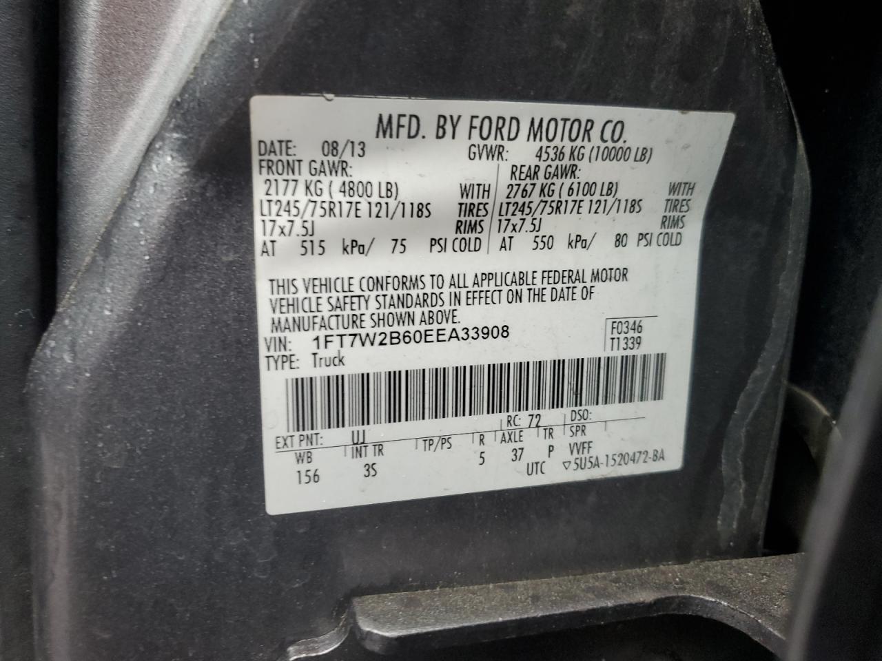 2014 Ford F250 Super Duty VIN: 1FT7W2B60EEA33908 Lot: 54752765