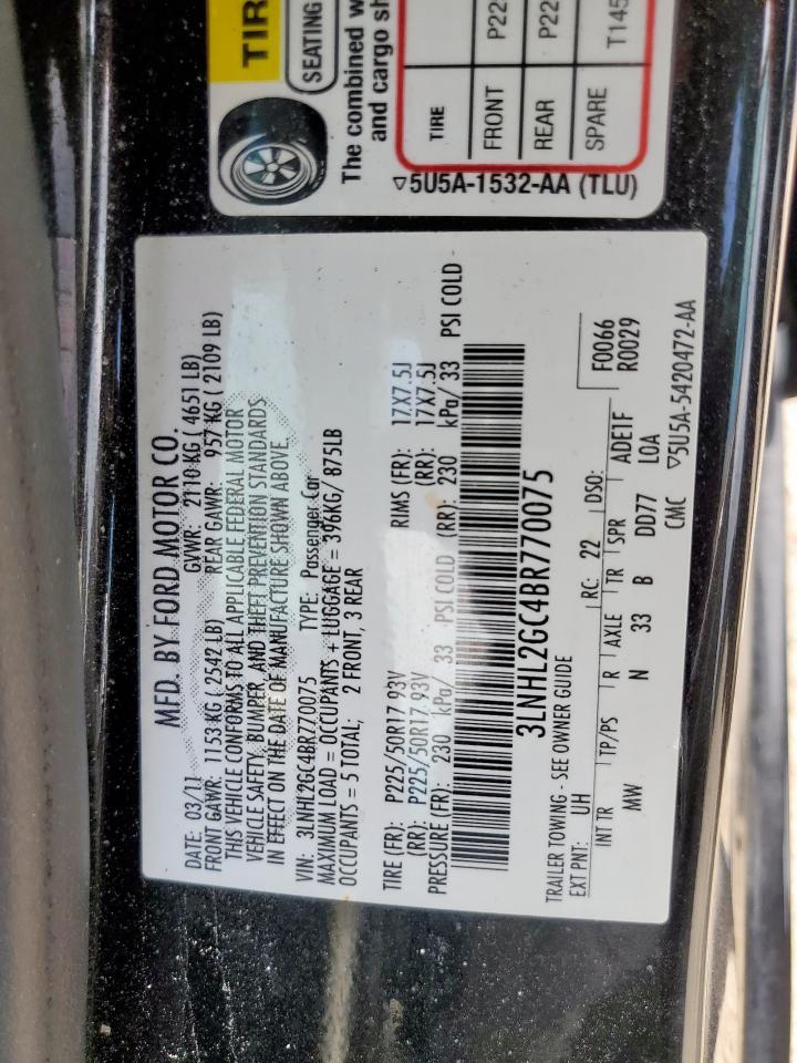 2011 Lincoln Mkz VIN: 3LNHL2GC4BR770075 Lot: 57170395