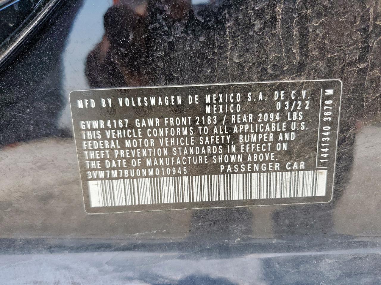 2022 Volkswagen Jetta Se VIN: 3VW7M7BU0NM010945 Lot: 56847915