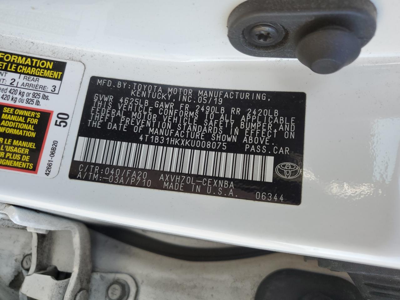 2019 Toyota Camry Le VIN: 4T1B31HKXKU008075 Lot: 56932735