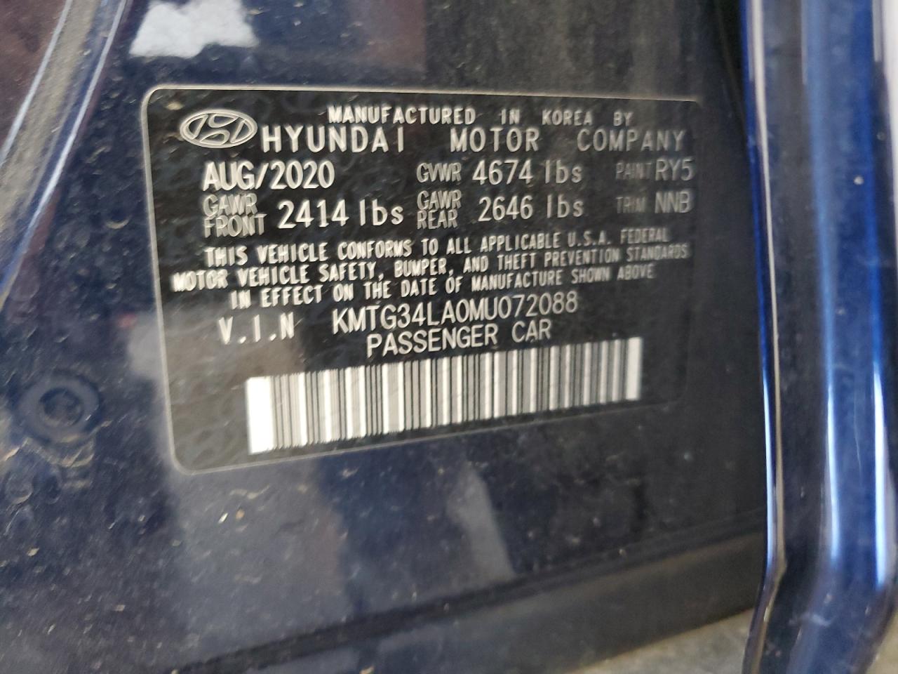 2021 Genesis G70 Elite VIN: KMTG34LA0MU072088 Lot: 57433985