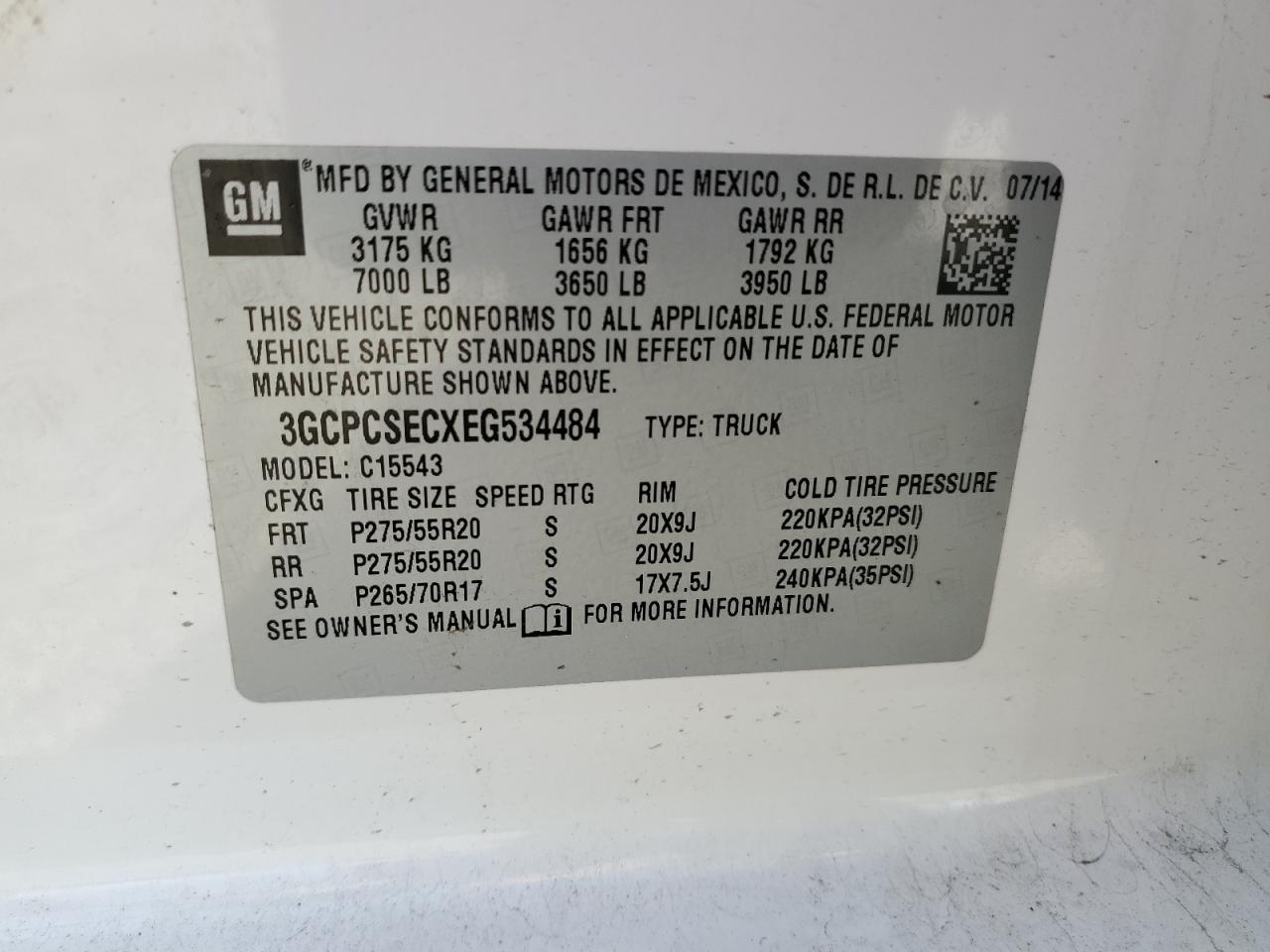 2014 Chevrolet Silverado C1500 Ltz VIN: 3GCPCSECXEG534484 Lot: 57119315