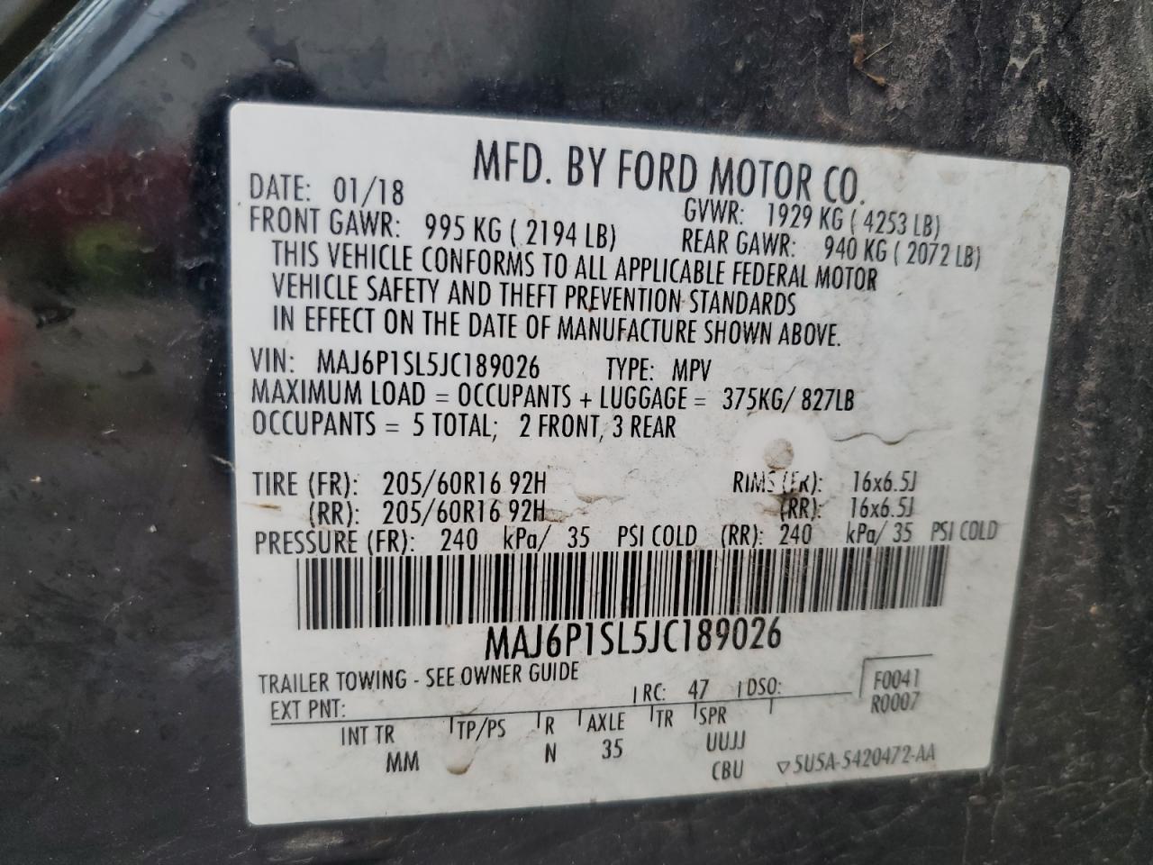 2018 Ford Ecosport S VIN: MAJ6P1SL5JC189026 Lot: 56882735