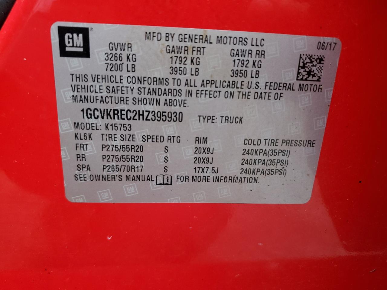 2017 Chevrolet Silverado K1500 Lt VIN: 1GCVKREC2HZ395930 Lot: 58702535