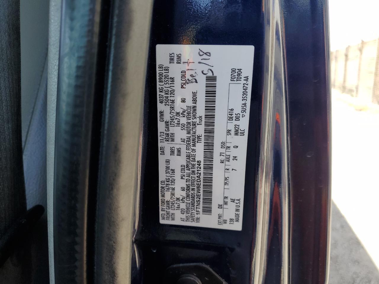 2014 Ford Econoline E250 Van VIN: 1FTNS2EW6EDA21248 Lot: 57322595