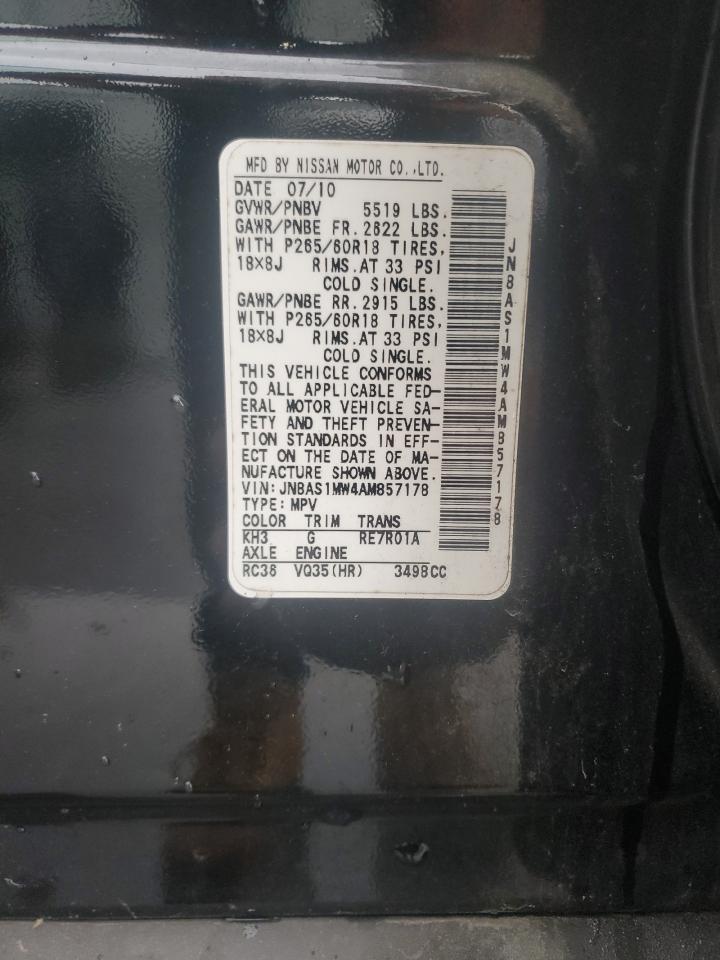 2010 Infiniti Fx35 VIN: JN8AS1MW4AM857178 Lot: 56911515
