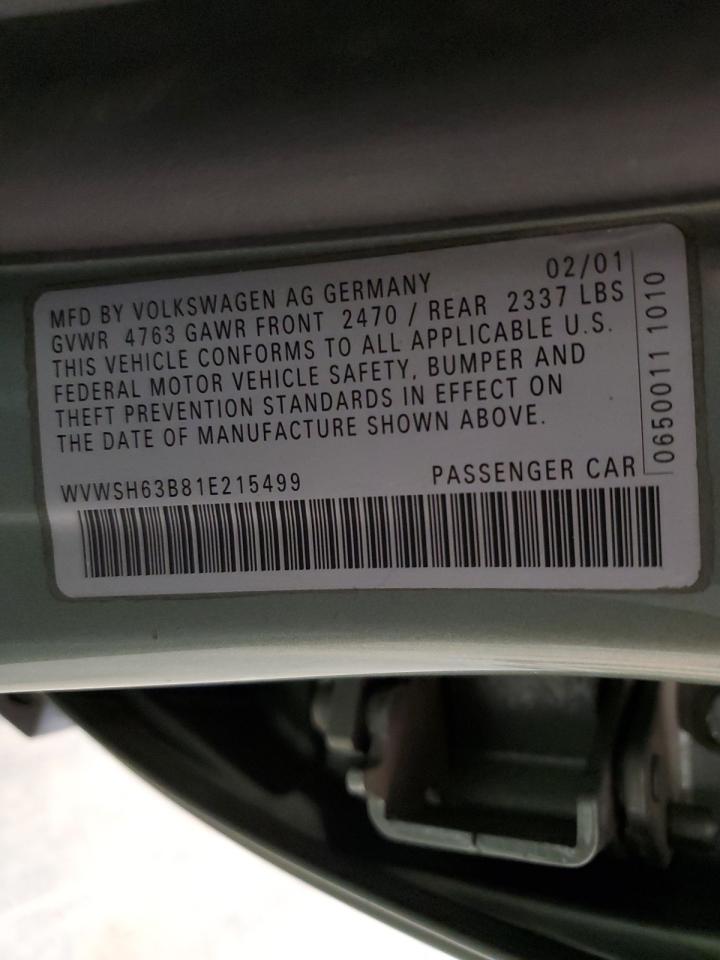 2001 Volkswagen Passat Gls 4Motion VIN: WVWSH63B81E215499 Lot: 56718205