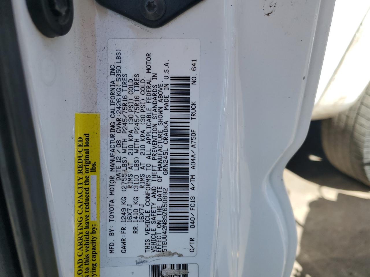 2009 Toyota Tacoma Access Cab VIN: 5TEUU42N89Z650892 Lot: 57128785
