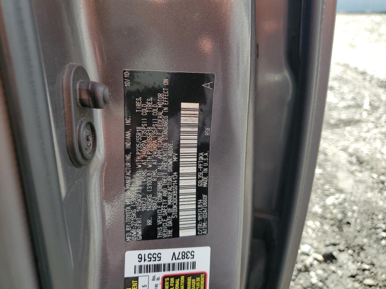 2011 Toyota Sienna Xle VIN: 5TDDK3DCXBS014134 Lot: 55124725