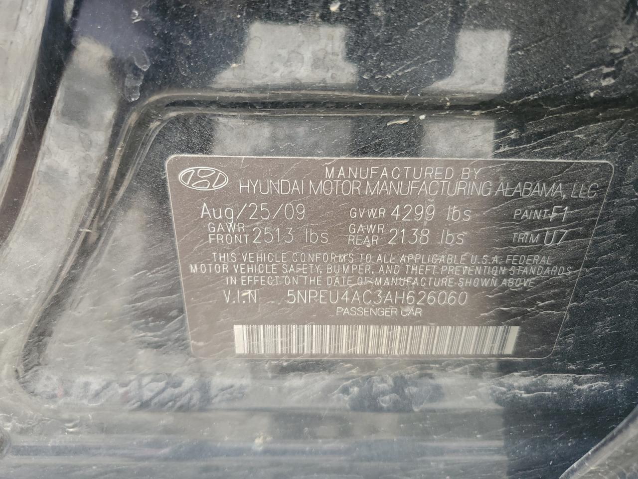 2010 Hyundai Sonata Se VIN: 5NPEU4AC3AH626060 Lot: 56662725
