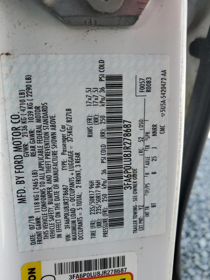 2018 Ford Fusion Se Hybrid VIN: 3FA6P0LU8JR278687 Lot: 54028225