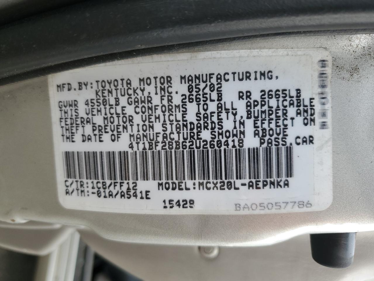 2002 Toyota Avalon Xl VIN: 4T1BF28B62U260418 Lot: 56607965