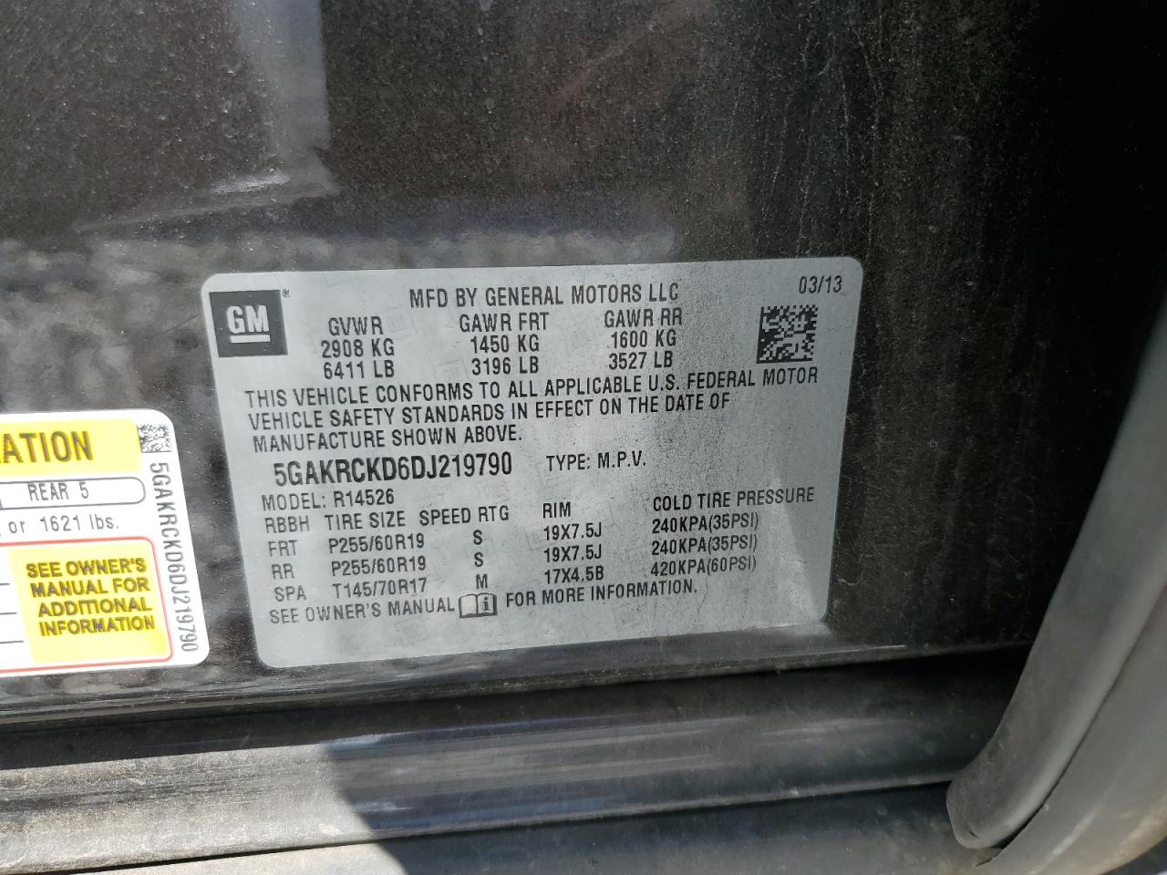 2013 Buick Enclave VIN: 5GAKRCKD6DJ219790 Lot: 56180865